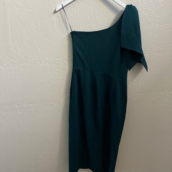 NEW $198 Dress The Population Tiffany One Shoulder Bow Pine Green Cocktail Dress - Picture 5 of 7